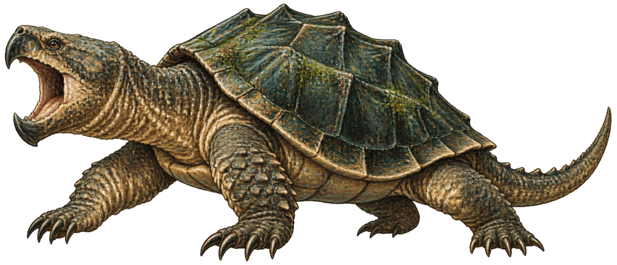 Old Snapper, a snapping turtle with his jaws open